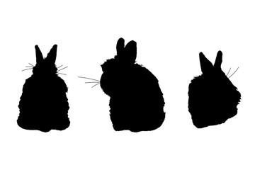 Set of bunnies. Easter rabbits. Black silhouette of hare.Tatoo.
