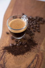 Small cup of coffee machine beans grains gourmet beverage waking up breakfast