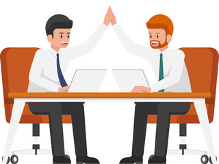 Businessman giving high five to each other. Business teamwork concept
