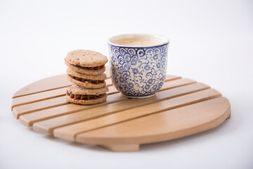 Small cup of coffee machine beans grains gourmet beverage waking up breakfast