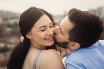 Fototapeta premium Close up portrait of caucasian young loving couple.Love, people, happiness and lifestyle concept