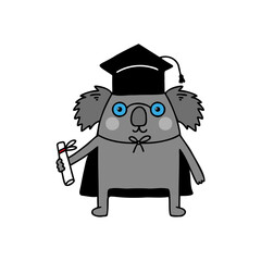 Cartoon koala graduate student illustration. Award ceremony background.