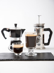 Small cup of coffee machine beans grains gourmet beverage waking up breakfast