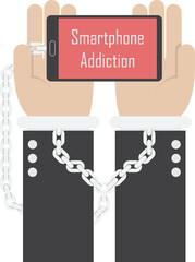 Businessman hands with smartphone and shackle, Smartphone addiction concept, VECTOR, EPS10