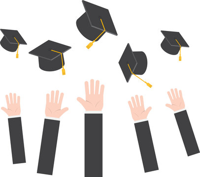 Businessman hands throwing graduation hat in the air, VECTOR, EPS10
