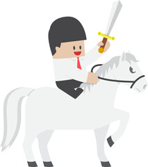 Businessman riding white horse and holding sword, VECTOR, EPS10