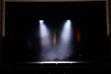 scene, stage light with colored spotlights and smoke
