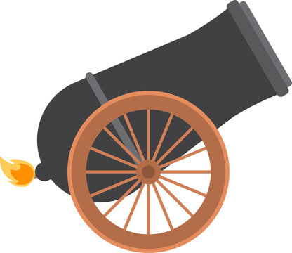 Classic Canon With Wheel Cartoon Flat Style Icon