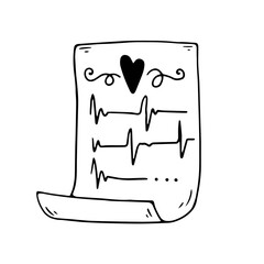 Doodle sketch of a love letter with a cardiogram and a heart.Vector graphics.
