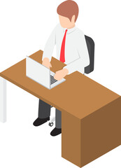 Isometric businessman working on laptop at his desk, VECTOR, EPS10