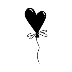 Doodle sketch of a heart shaped balloon.Vector graphic.