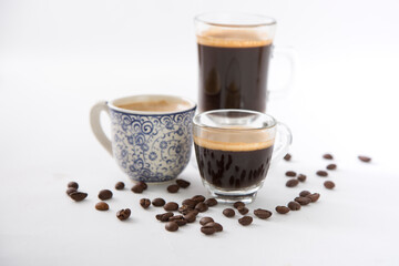 Small cup of coffee machine beans grains gourmet beverage waking up breakfast