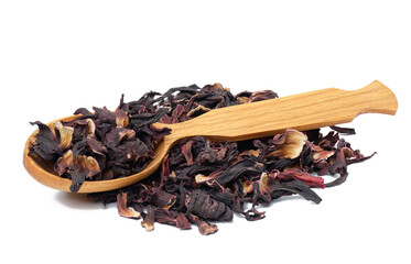 Bunch of dry hibiscus leaves on a white isolated background