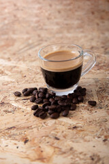 Small cup of coffee machine beans grains gourmet beverage waking up breakfast