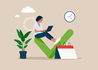 Multitasking  businesswoman with time management, Effective management with business background. Vector illustration.