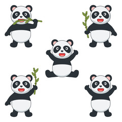 set of vector panda with bamboo