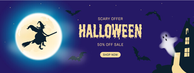 Happy halloween sale banner template for online shop or social media ads. Big sale halloween holiday event. Flash sale on halloween. Halloween vector illustration