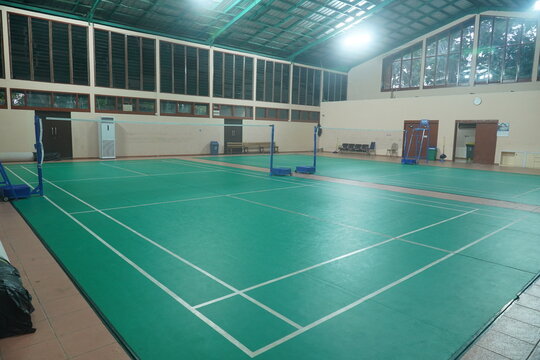 Corner of green badminton court