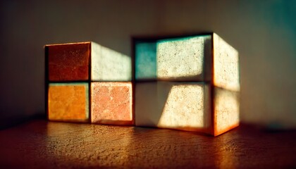 Abstract square building bricks, multi colored blocks and blurry focal shadows - delightfully odd, unusually pretty strange background graphics resource.