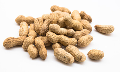 bunch of ecological peanuts on a white background