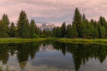 Scenic Sunrise Reflection Landscape in the Tetons in Summer