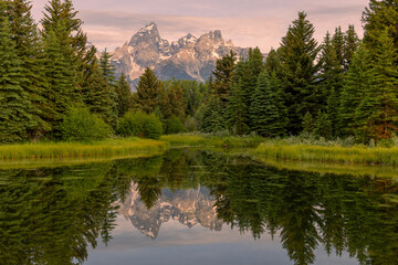 Scenic Sunrise Reflection Landscape in the Tetons in Summer