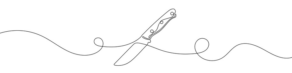 One continuous line drawing of knife. Knife linear background. Vector illustration. Knife line icon.