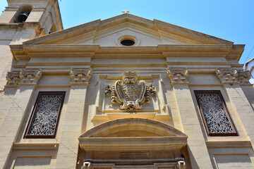 Facade of Church of St Francis of Assisi in old town of Valletta, Malta