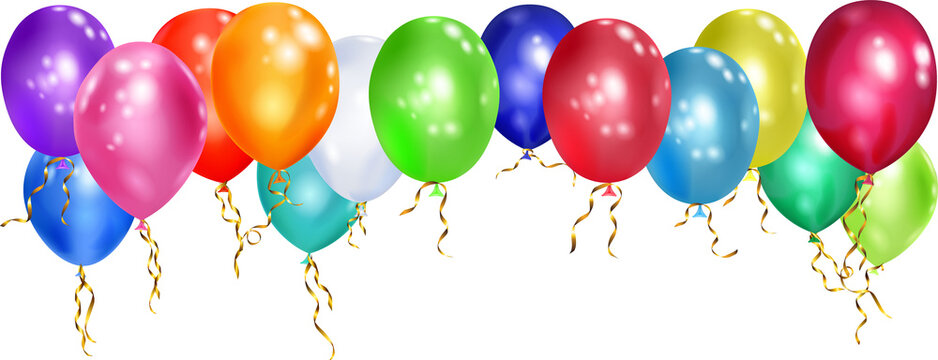 Fototapeta Group of colorful balloons with ribbons