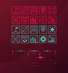 2022 Football World Soccer Championship design elements vector set. Official color background, dividers, lines and icons. Vector, Banner Social Media kit, template