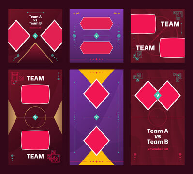 World football 2022 social media backgrounds set. Vector illustration Football cup 2022 vertical, square pattern background or banner, card, website. burgundy color