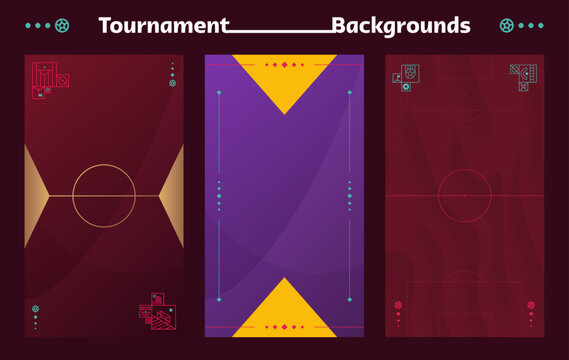 World football 2022 social media backgrounds set. Vector illustration Football 2022 vertical pattern background or banner, card, website. burgundy color - Powered by Adobe