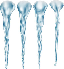Group of light blue different realistic icicles - obrazy, fototapety, plakaty
