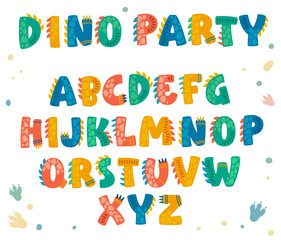 Playful dinosaurus themed alphabet for baby and kid events, prints, web purposes.