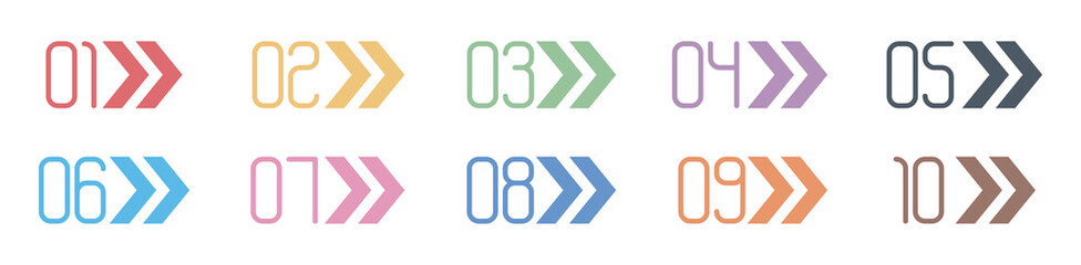 Number Info-graphic Bullet points 1 to 10 Vector, Arrow Shape numbers, Arrow Infographic Numbers