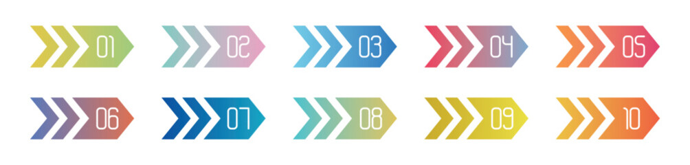 Number Info-graphic Bullet points 1 to 10 Vector, Arrow Shape numbers, Arrow Infographic Numbers