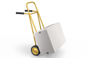 Airport luggage cart or baggage trolley side with cardboard boxes or cartons
