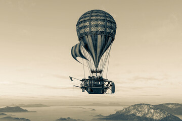 hot air balloon flying on summer morning