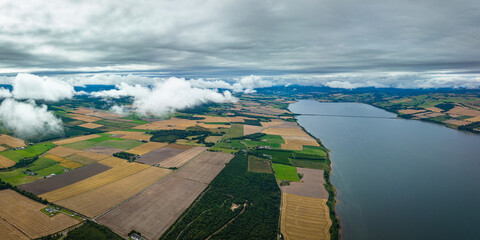 Aerial view of the black island and Cromarty firth in the north east highlands of Scotland during autumn