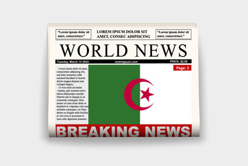 Algeria country newspaper with flag, breaking news on newsletter, news concept, gazette page with headline