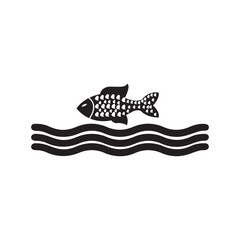 Fish swimming on water icon | Black Vector illustration |