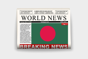 Bangladesh country newspaper with flag, breaking news on newsletter, news concept, gazette page with headline