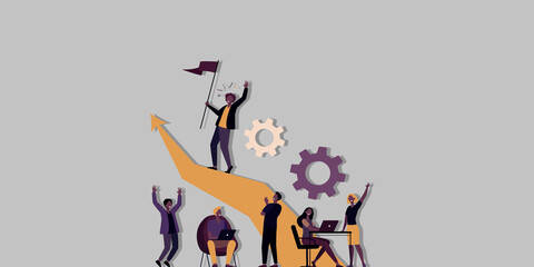 teamwork silhouette of cartoon characters on copy space.