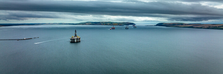 Aerial view of the black island and Cromarty firth in the north east highlands of Scotland during autumn