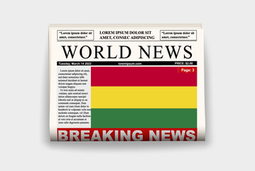 Bolivia country newspaper with flag, breaking news on newsletter, news concept, gazette page with headline