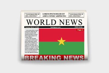 Burkina Faso country newspaper with flag, breaking news on newsletter, news concept, gazette page with headline
