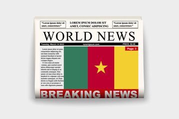 Cameroon country newspaper with flag, breaking news on newsletter, news concept, gazette page with headline