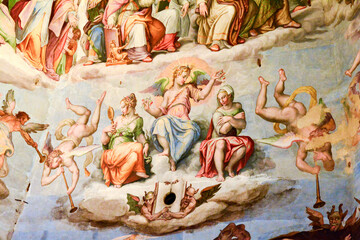 Detailed view of Zuccari's Last Judgment, painted ceiling inside the Duomo at Florence Cathedral,...
