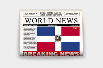 Dominican Republic country newspaper with flag, breaking news on newsletter, news concept, gazette page with headline