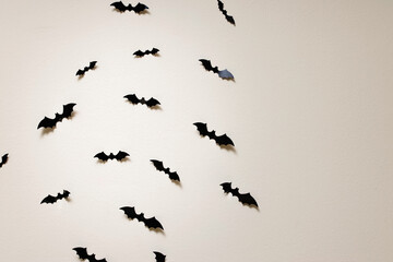 Bat silhouettes on the white wall.